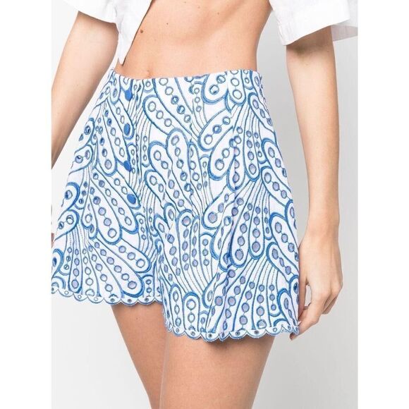 NWT Charo Ruiz Shorts Womens XL Blue Embroidered Eyelet Broderie Gabrielle
